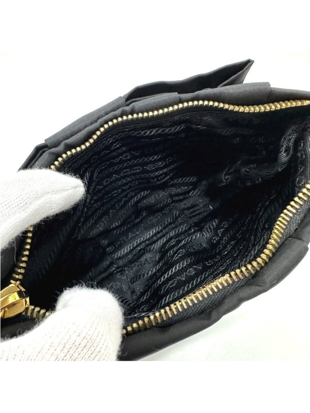 Prada Nylon Logo Ribbon Black Bow Wristlet with Gold Hardware
1N1422 - Picture 5 of 15